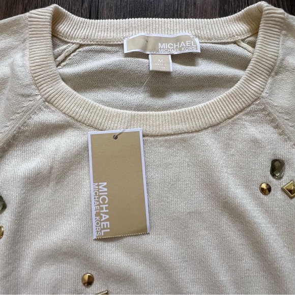 NWT Michael Kors Crewneck Embellished Gen Stone Cream Long Sleeve Knit Sweater M - Picture 8 of 14